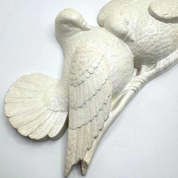 1977 Burwood Vtg 2 Pc Doves Wall Plaques Syroco Style Off-White Molded Plastic - Picture 8 of 10